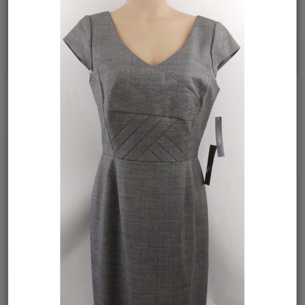 Tahari Levine Glenda Dress Womens Sz 10 Black White Sheath Cap Sleeve NWT